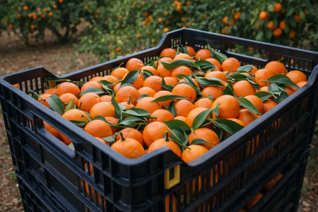 Clementinas con hoja directas de campo en caja negra para suministro mayorista